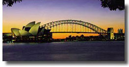 sunset over Harbour Bridge and Opera House
